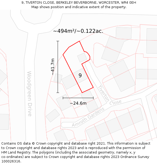 9, TIVERTON CLOSE, BERKELEY BEVERBORNE, WORCESTER, WR4 0EH: Plot and title map