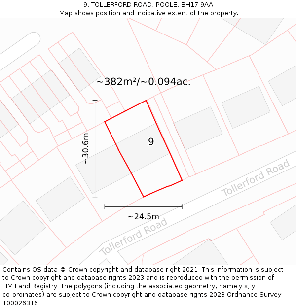 9, TOLLERFORD ROAD, POOLE, BH17 9AA: Plot and title map