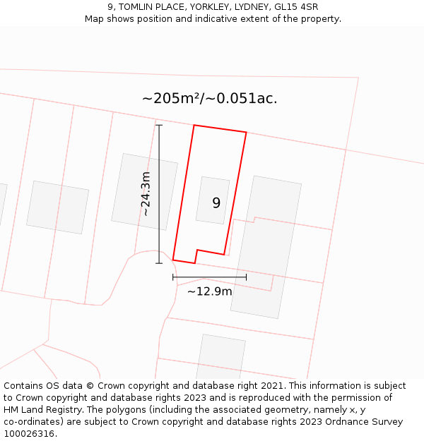 9, TOMLIN PLACE, YORKLEY, LYDNEY, GL15 4SR: Plot and title map