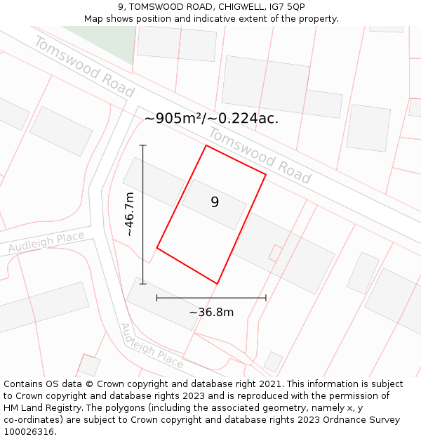 9, TOMSWOOD ROAD, CHIGWELL, IG7 5QP: Plot and title map