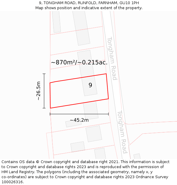 9, TONGHAM ROAD, RUNFOLD, FARNHAM, GU10 1PH: Plot and title map