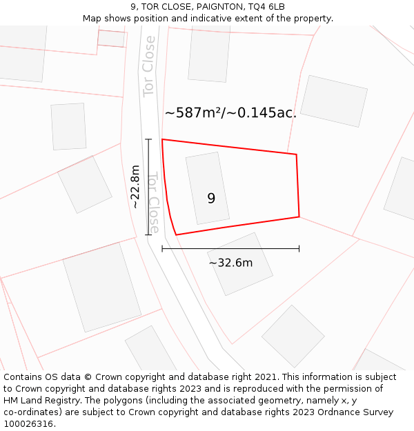 9, TOR CLOSE, PAIGNTON, TQ4 6LB: Plot and title map