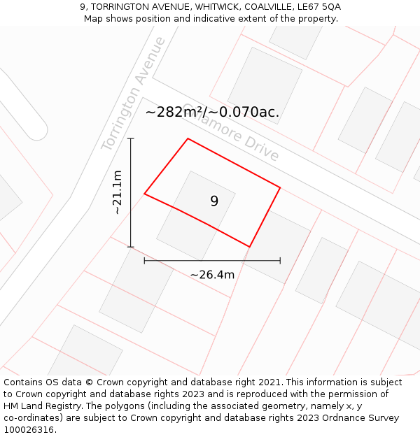 9, TORRINGTON AVENUE, WHITWICK, COALVILLE, LE67 5QA: Plot and title map