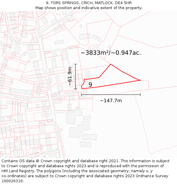 9, TORS SPRINGS, CRICH, MATLOCK, DE4 5HR: Plot and title map
