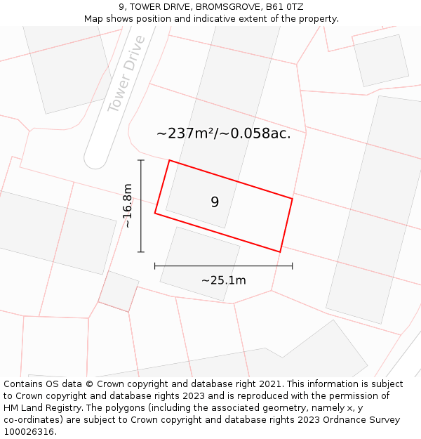 9, TOWER DRIVE, BROMSGROVE, B61 0TZ: Plot and title map