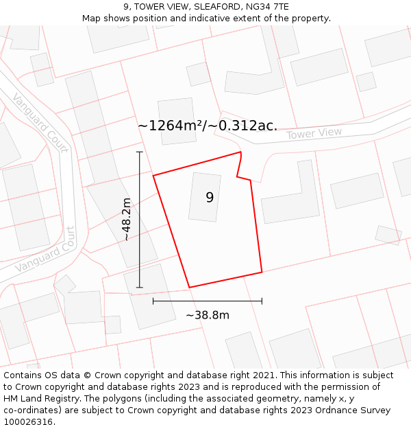 9, TOWER VIEW, SLEAFORD, NG34 7TE: Plot and title map