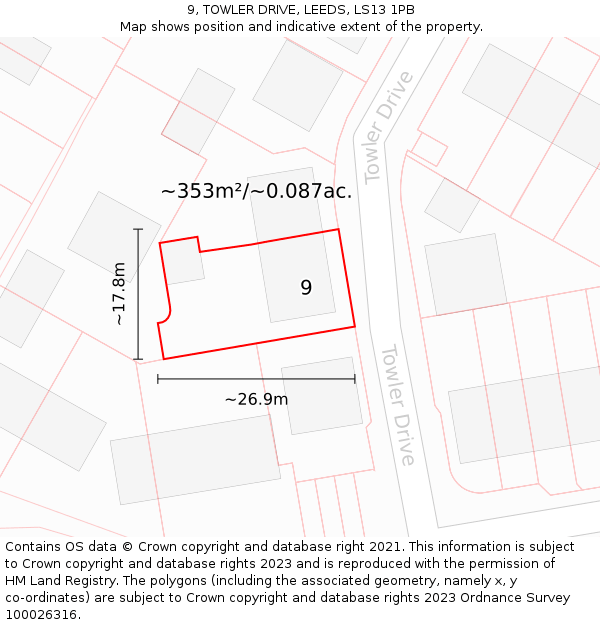9, TOWLER DRIVE, LEEDS, LS13 1PB: Plot and title map