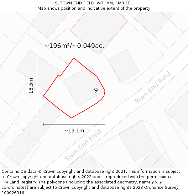 9, TOWN END FIELD, WITHAM, CM8 1EU: Plot and title map