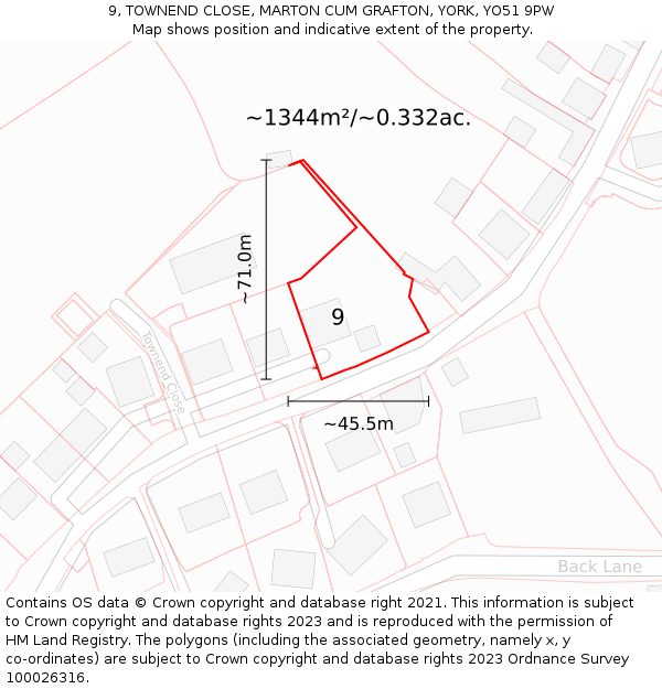 9, TOWNEND CLOSE, MARTON CUM GRAFTON, YORK, YO51 9PW: Plot and title map