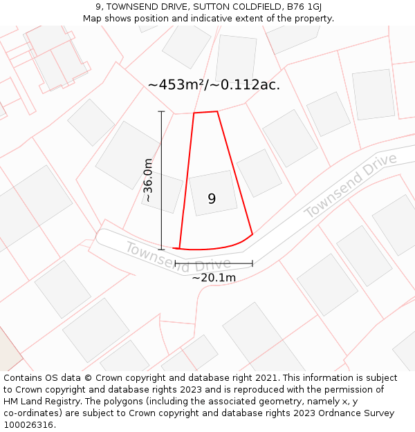 9, TOWNSEND DRIVE, SUTTON COLDFIELD, B76 1GJ: Plot and title map