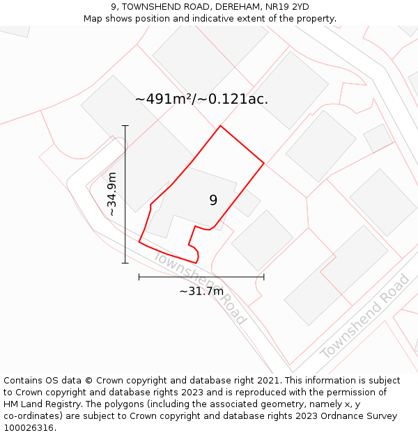 9, TOWNSHEND ROAD, DEREHAM, NR19 2YD: Plot and title map