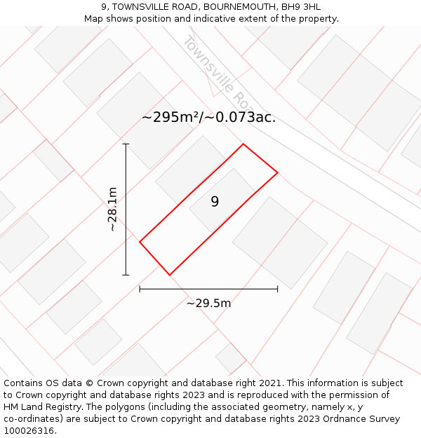 9, TOWNSVILLE ROAD, BOURNEMOUTH, BH9 3HL: Plot and title map