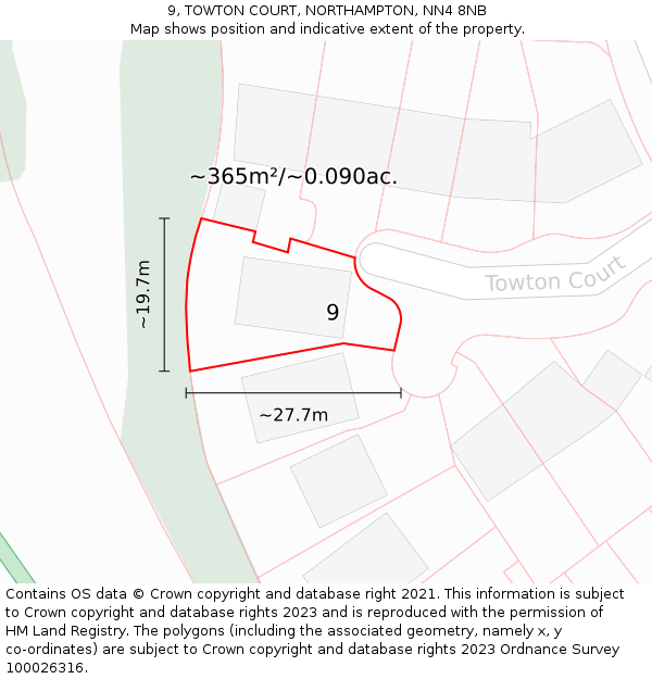 9, TOWTON COURT, NORTHAMPTON, NN4 8NB: Plot and title map