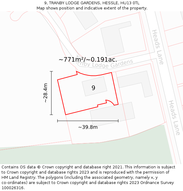 9, TRANBY LODGE GARDENS, HESSLE, HU13 0TL: Plot and title map