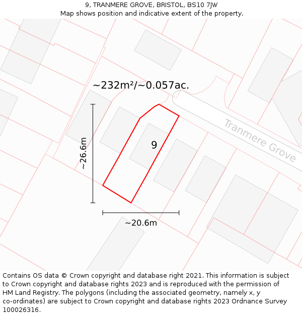 9, TRANMERE GROVE, BRISTOL, BS10 7JW: Plot and title map