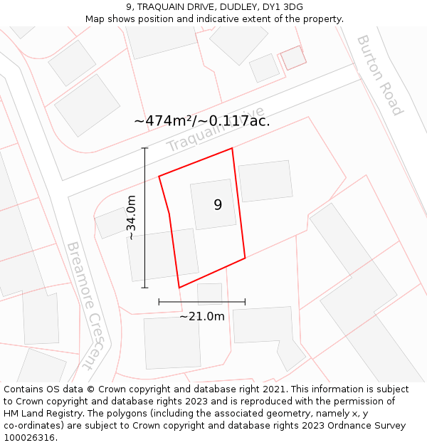 9, TRAQUAIN DRIVE, DUDLEY, DY1 3DG: Plot and title map