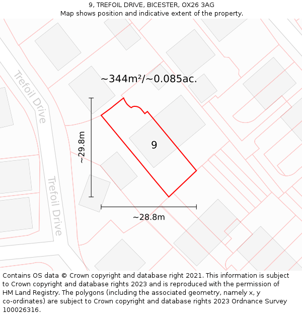 9, TREFOIL DRIVE, BICESTER, OX26 3AG: Plot and title map