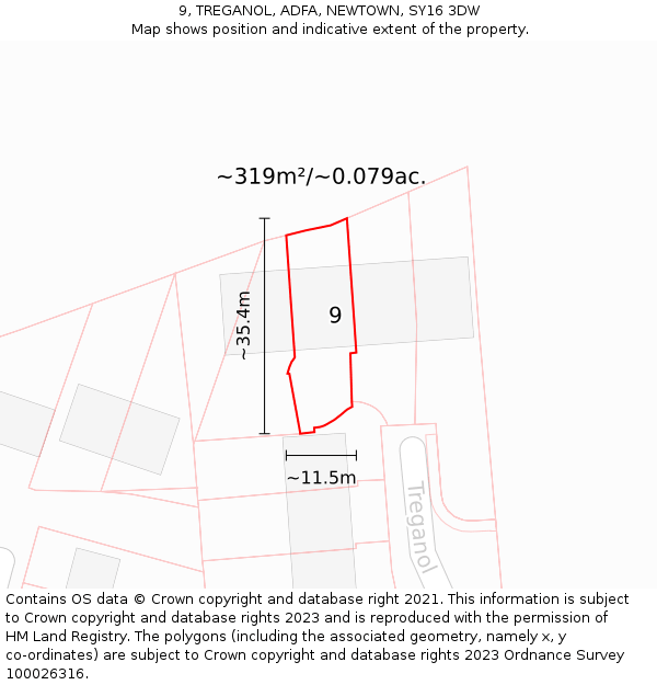 9, TREGANOL, ADFA, NEWTOWN, SY16 3DW: Plot and title map