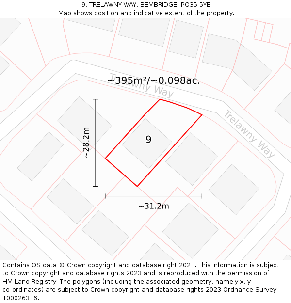 9, TRELAWNY WAY, BEMBRIDGE, PO35 5YE: Plot and title map