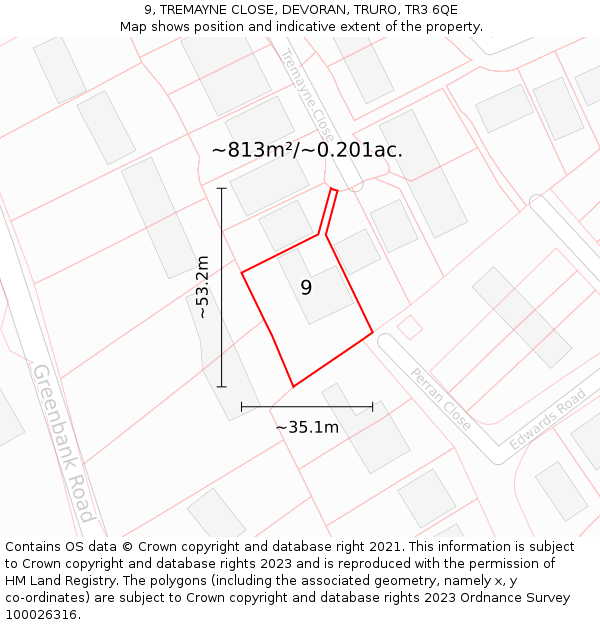9, TREMAYNE CLOSE, DEVORAN, TRURO, TR3 6QE: Plot and title map