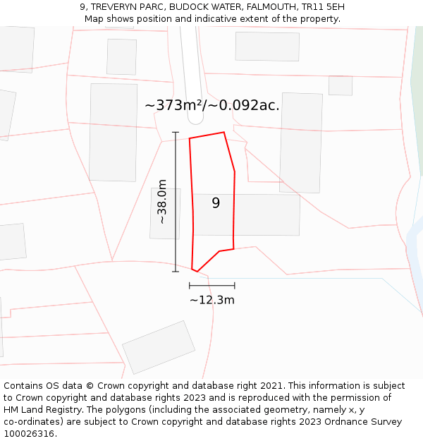9, TREVERYN PARC, BUDOCK WATER, FALMOUTH, TR11 5EH: Plot and title map