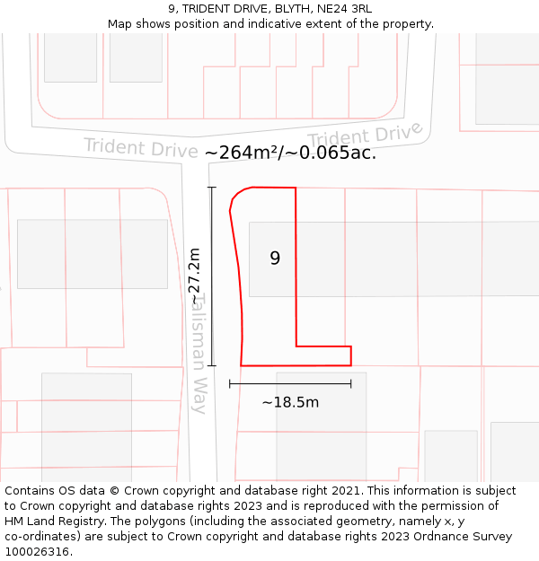 9, TRIDENT DRIVE, BLYTH, NE24 3RL: Plot and title map