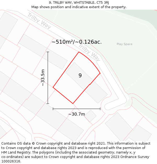 9, TRILBY WAY, WHITSTABLE, CT5 3RJ: Plot and title map