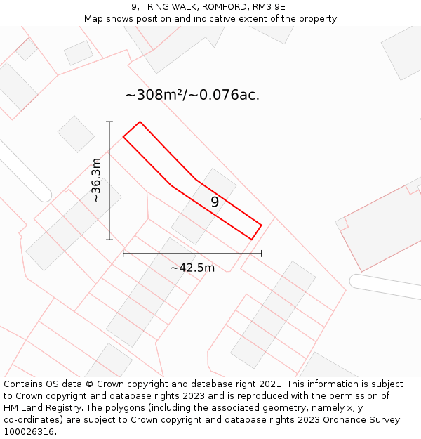 9, TRING WALK, ROMFORD, RM3 9ET: Plot and title map