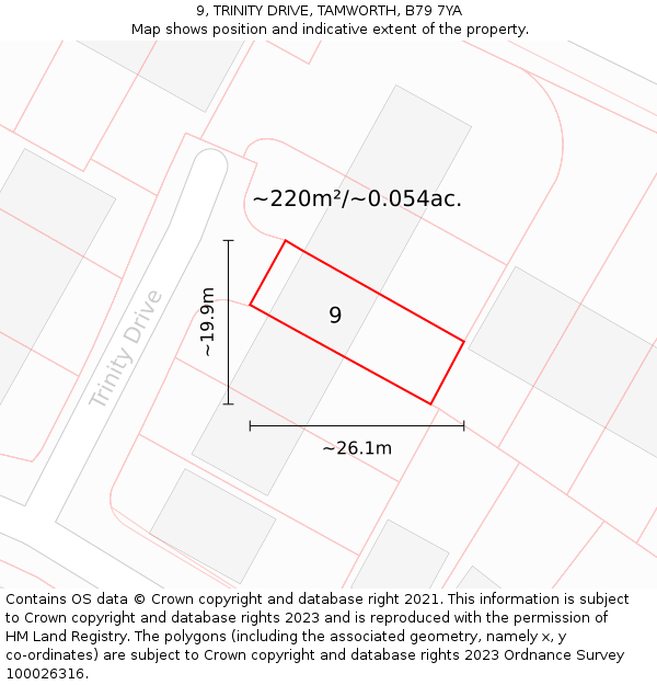 9, TRINITY DRIVE, TAMWORTH, B79 7YA: Plot and title map