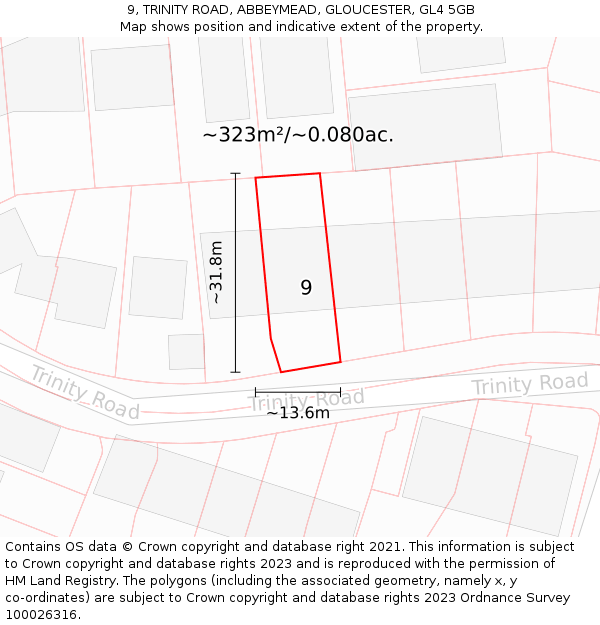 9, TRINITY ROAD, ABBEYMEAD, GLOUCESTER, GL4 5GB: Plot and title map