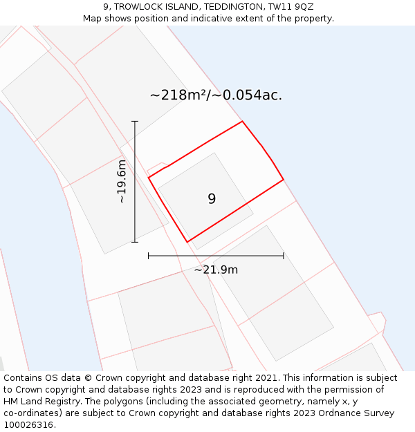 9, TROWLOCK ISLAND, TEDDINGTON, TW11 9QZ: Plot and title map