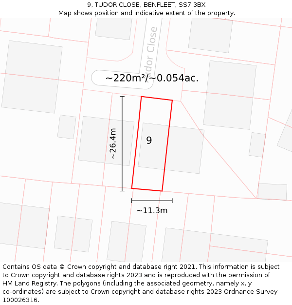 9, TUDOR CLOSE, BENFLEET, SS7 3BX: Plot and title map