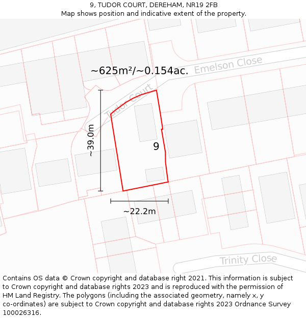 9, TUDOR COURT, DEREHAM, NR19 2FB: Plot and title map