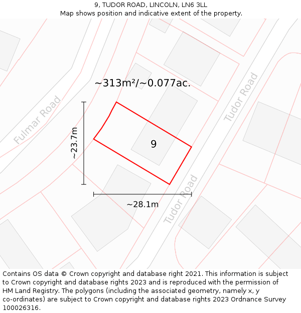 9, TUDOR ROAD, LINCOLN, LN6 3LL: Plot and title map