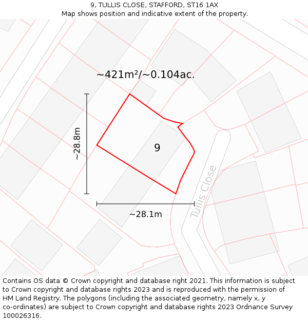 9, TULLIS CLOSE, STAFFORD, ST16 1AX: Plot and title map