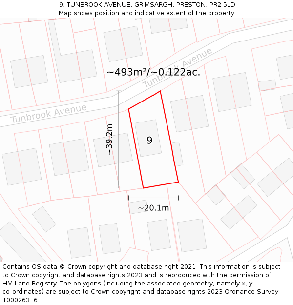 9, TUNBROOK AVENUE, GRIMSARGH, PRESTON, PR2 5LD: Plot and title map