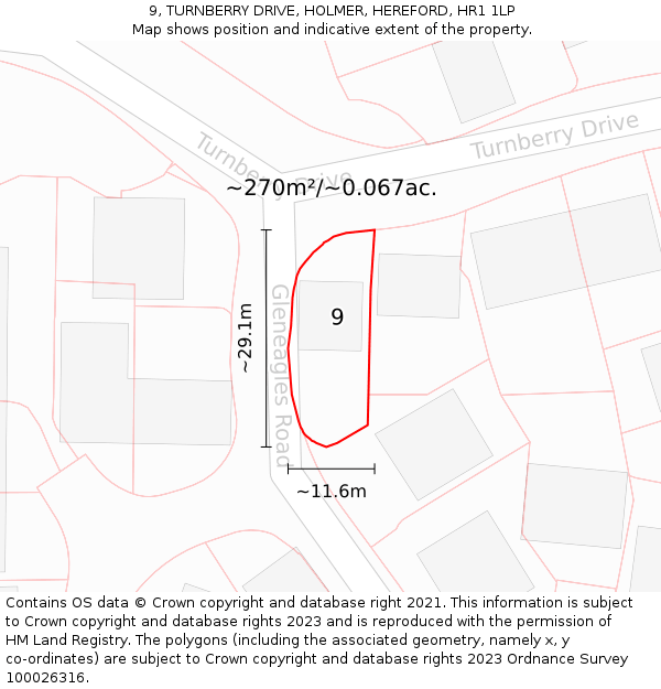 9, TURNBERRY DRIVE, HOLMER, HEREFORD, HR1 1LP: Plot and title map