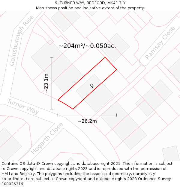 9, TURNER WAY, BEDFORD, MK41 7LY: Plot and title map