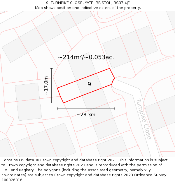 9, TURNPIKE CLOSE, YATE, BRISTOL, BS37 4JF: Plot and title map