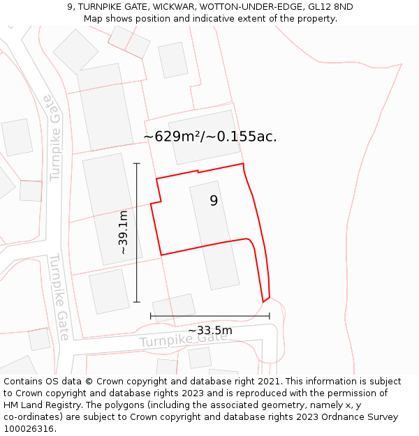 9, TURNPIKE GATE, WICKWAR, WOTTON-UNDER-EDGE, GL12 8ND: Plot and title map