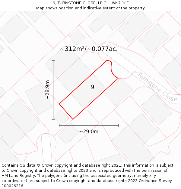 9, TURNSTONE CLOSE, LEIGH, WN7 1LE: Plot and title map