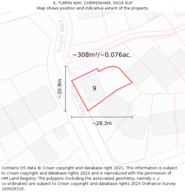 9, TURPIN WAY, CHIPPENHAM, SN14 0UF: Plot and title map