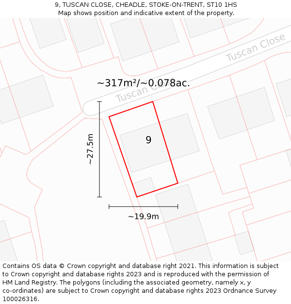9, TUSCAN CLOSE, CHEADLE, STOKE-ON-TRENT, ST10 1HS: Plot and title map