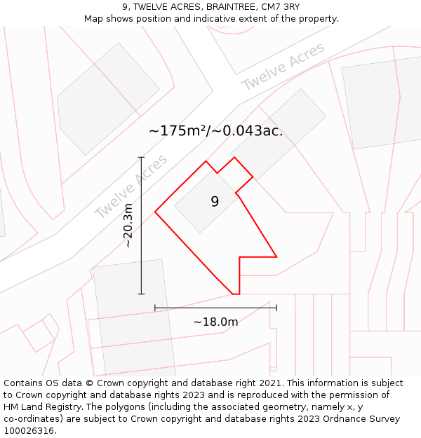 9, TWELVE ACRES, BRAINTREE, CM7 3RY: Plot and title map
