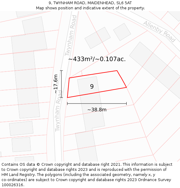 9, TWYNHAM ROAD, MAIDENHEAD, SL6 5AT: Plot and title map