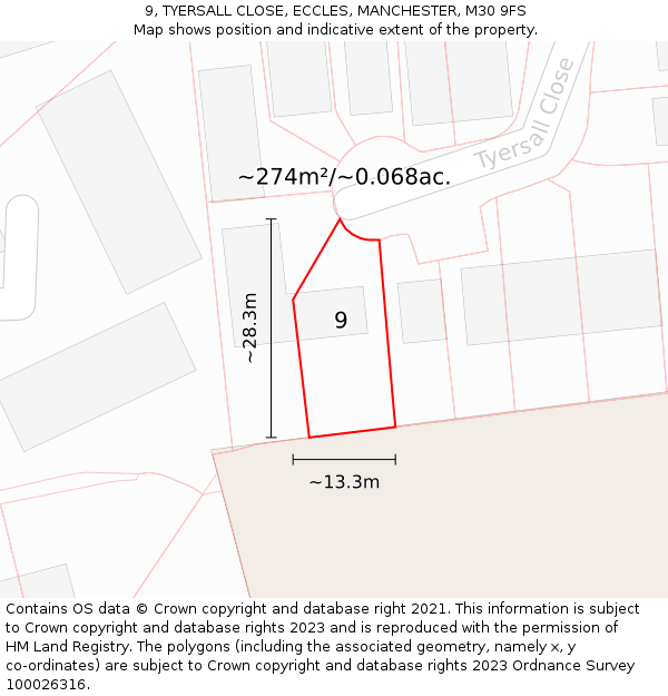 9, TYERSALL CLOSE, ECCLES, MANCHESTER, M30 9FS: Plot and title map