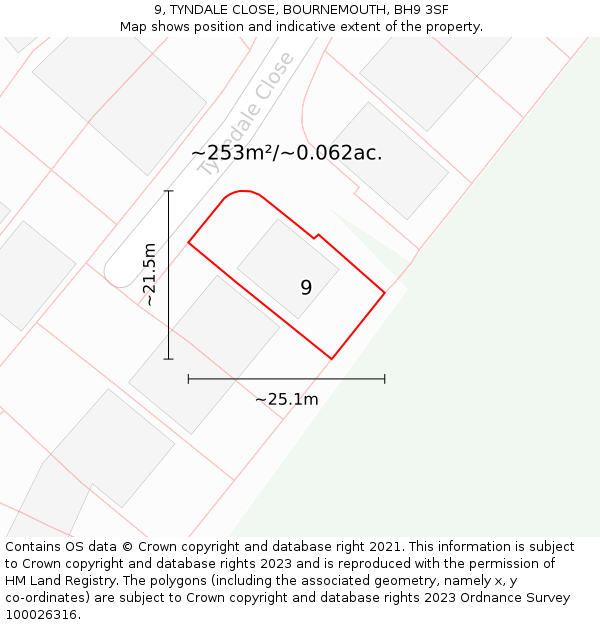 9, TYNDALE CLOSE, BOURNEMOUTH, BH9 3SF: Plot and title map