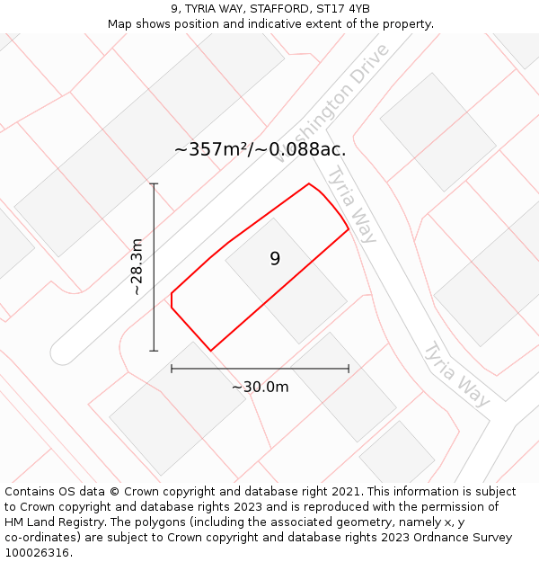 9, TYRIA WAY, STAFFORD, ST17 4YB: Plot and title map