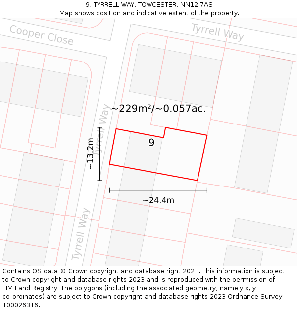 9, TYRRELL WAY, TOWCESTER, NN12 7AS: Plot and title map