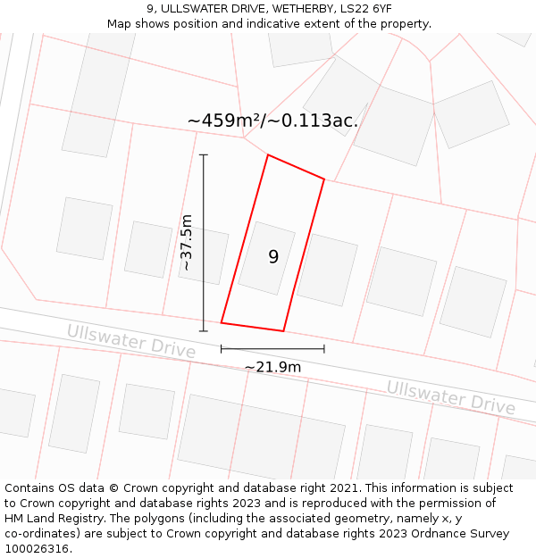 9, ULLSWATER DRIVE, WETHERBY, LS22 6YF: Plot and title map